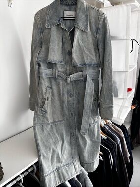Coach Washed Light Gray Denim Trench Coat with Belt